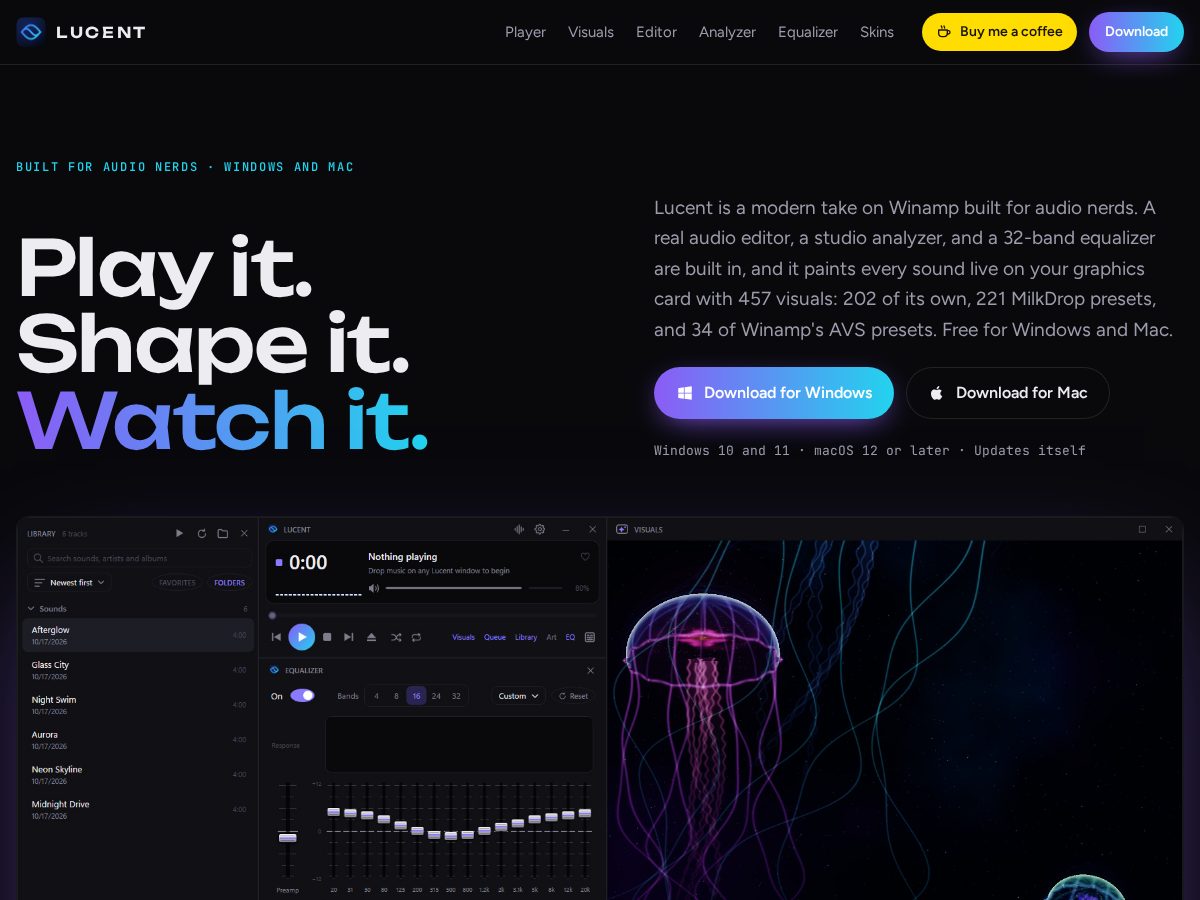 Landing-page snapshot of lucentaudio.net