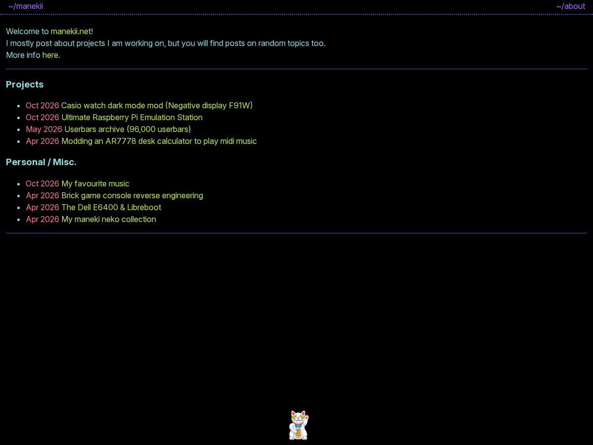 Landing-page snapshot of manekii.net