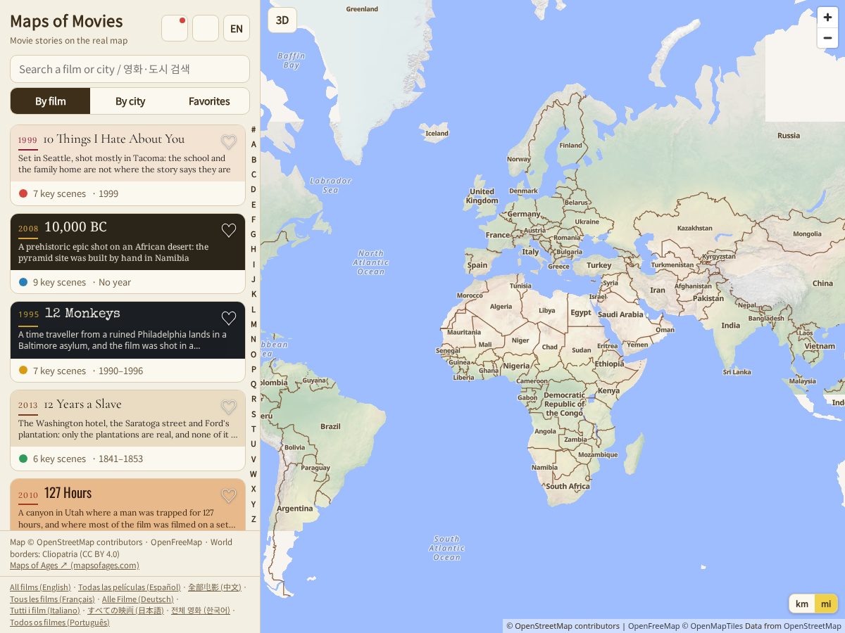 Landing-page snapshot of mapsofmovies.com