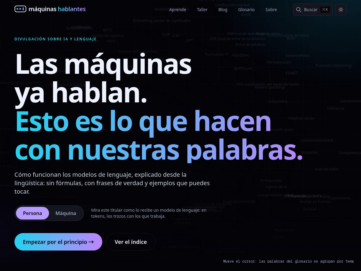 Landing-page snapshot of maquinashablantes.com