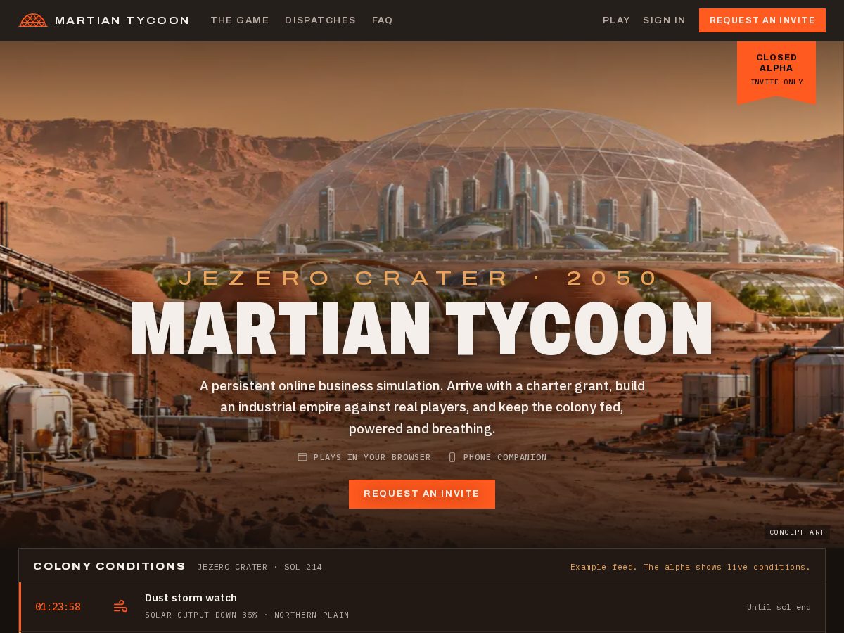Landing-page snapshot of martiantycoon.com