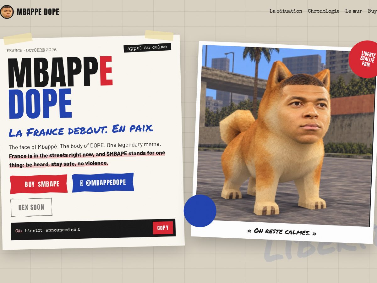 Landing-page snapshot of mbappedope.fun