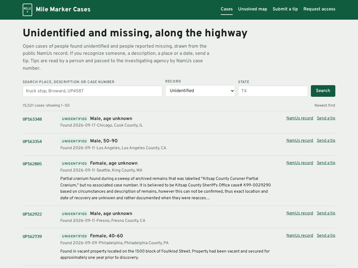 Landing-page snapshot of milemarkercases.com