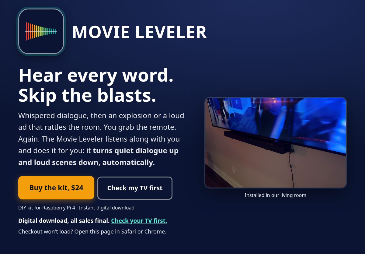 Landing-page snapshot of movieleveler.com
