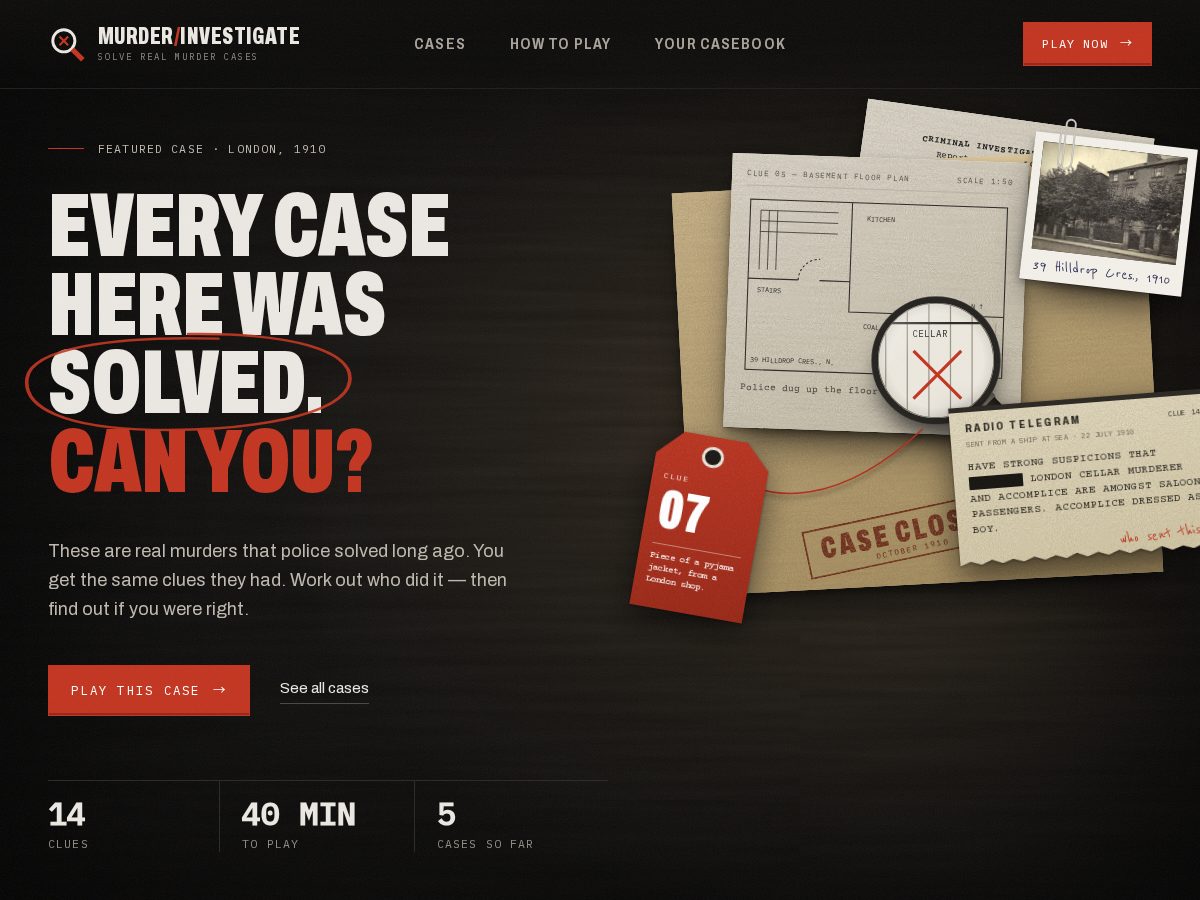Landing-page snapshot of murderinvestigate.com