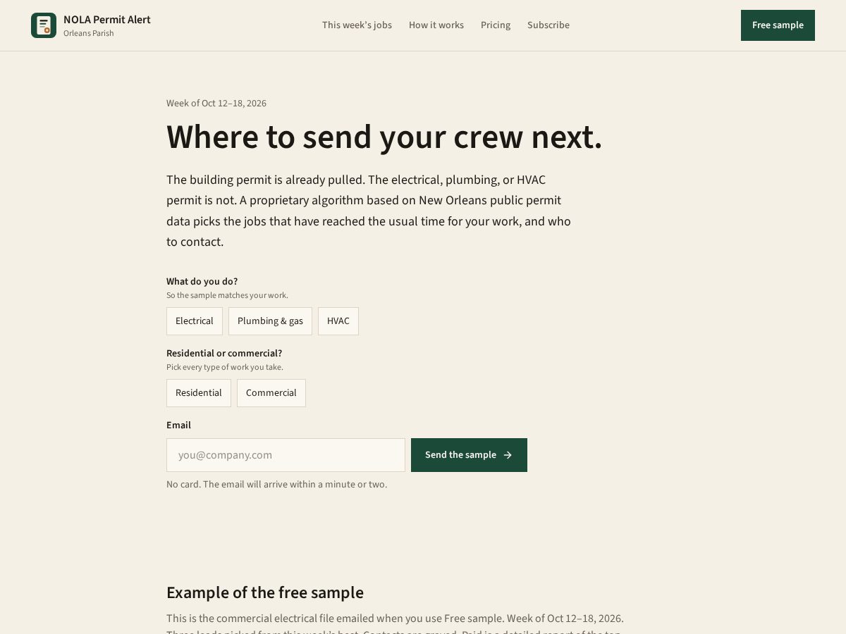 Landing-page snapshot of nolapermitalert.com