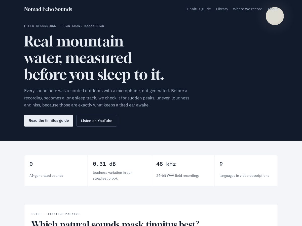 Landing-page snapshot of nomadechosounds.com