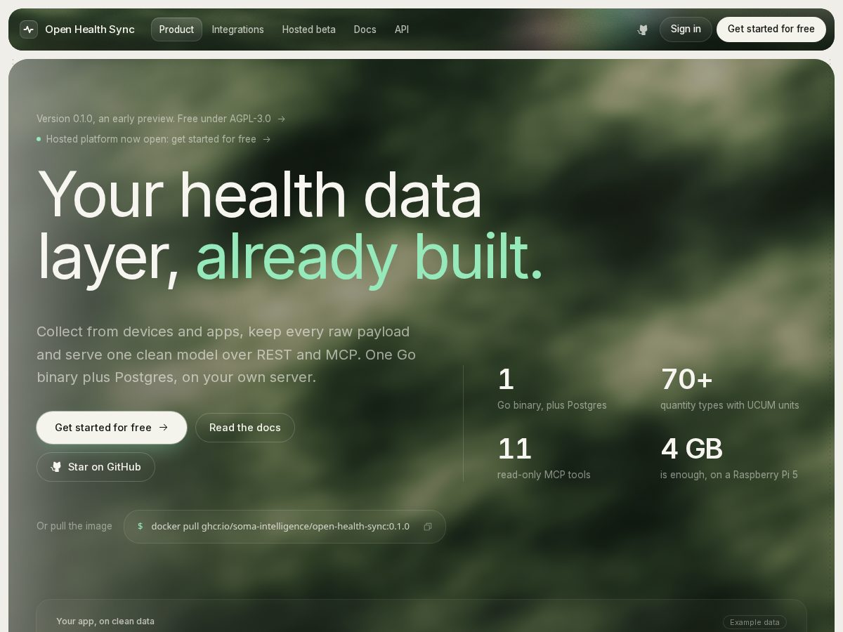 Landing-page snapshot of openhealthsync.com