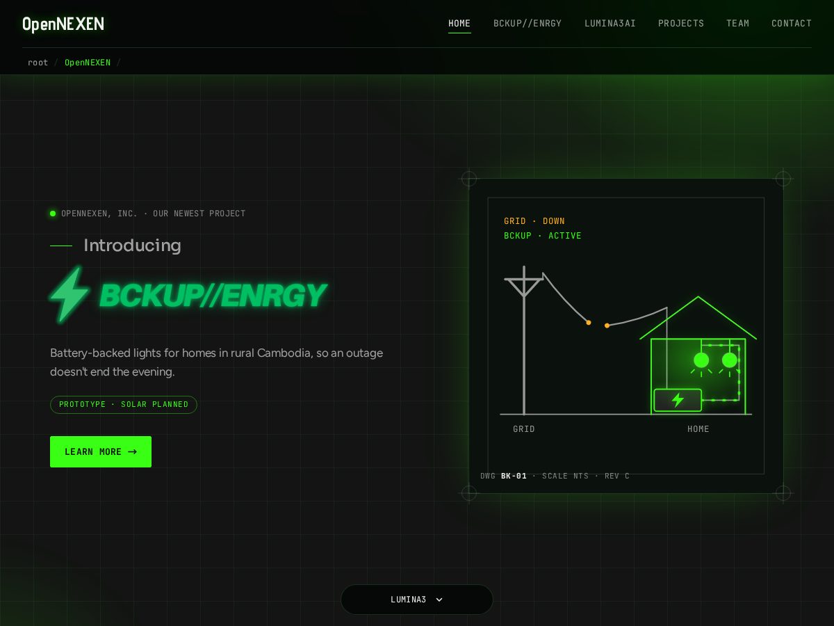 Landing-page snapshot of opennexen.com