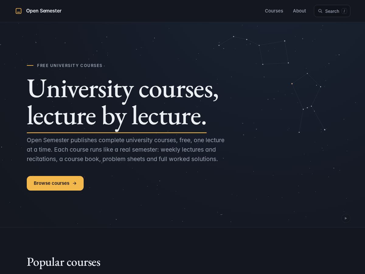 Landing-page snapshot of opensemester.com