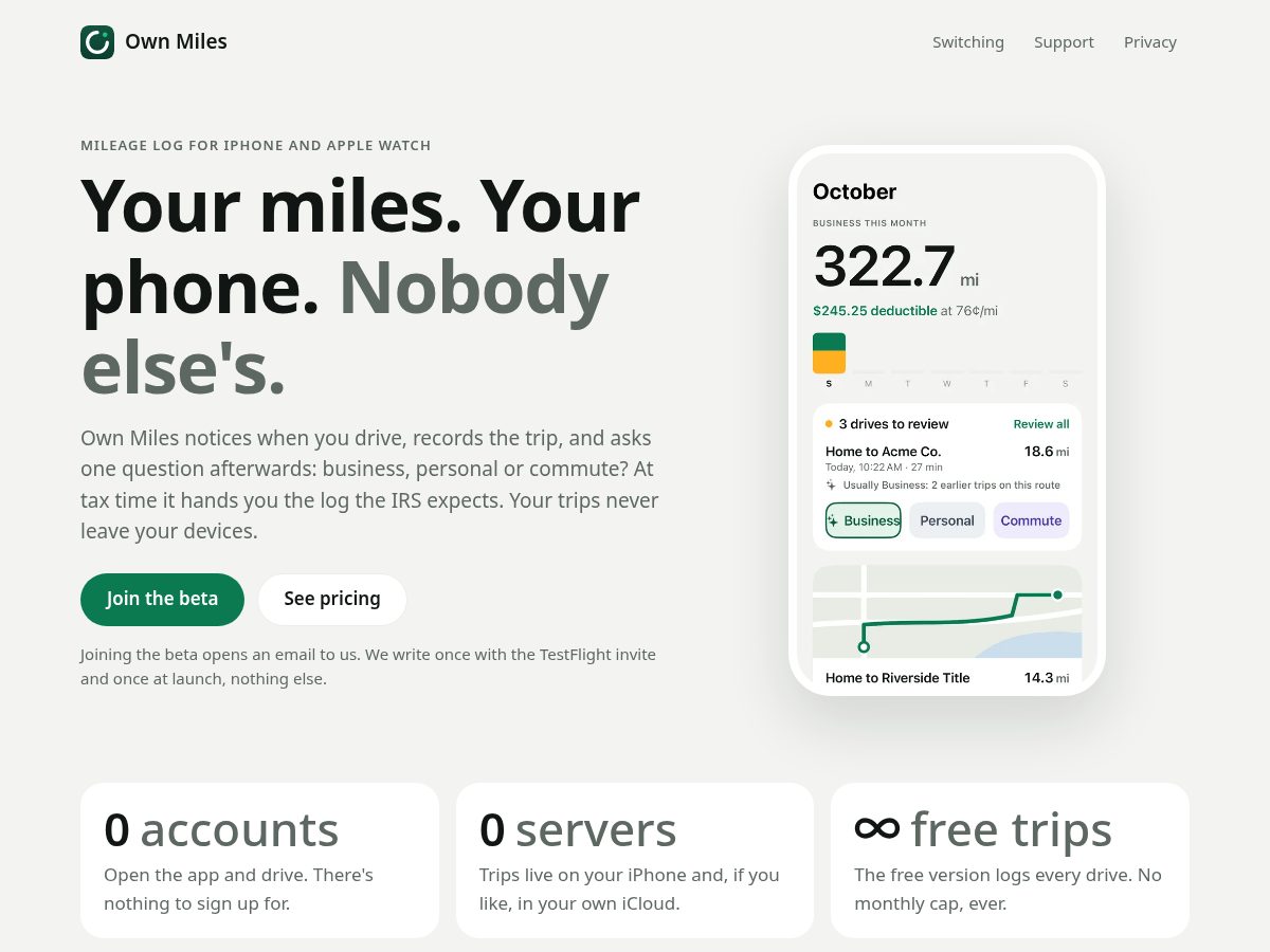 Landing-page snapshot of ownmiles.app