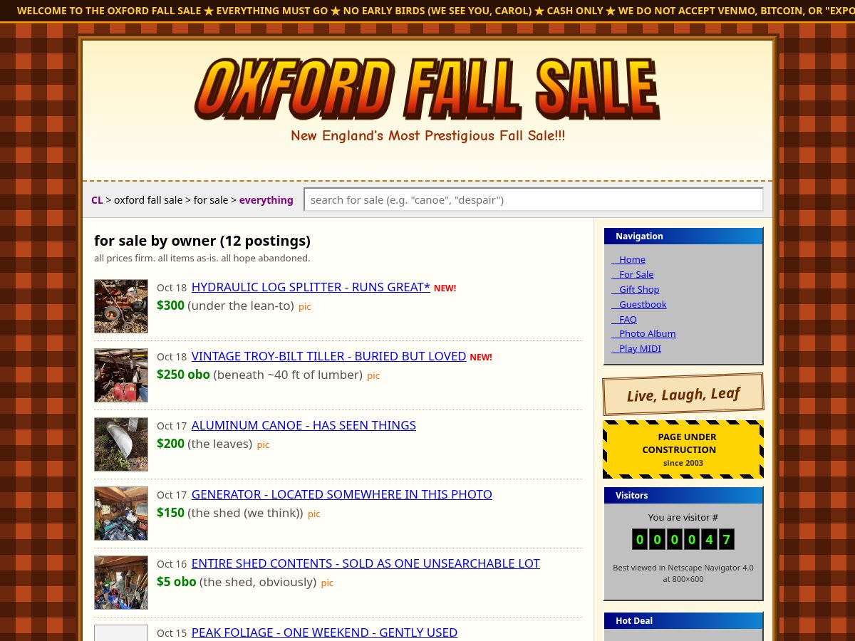 Landing-page snapshot of oxfordfallsale.com