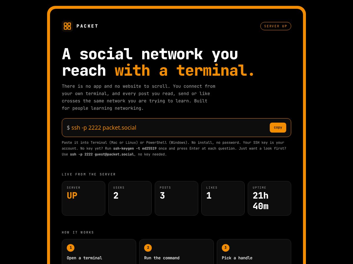 Landing-page snapshot of packet.social