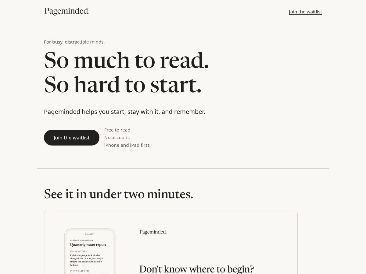 Landing-page snapshot of pageminded.com