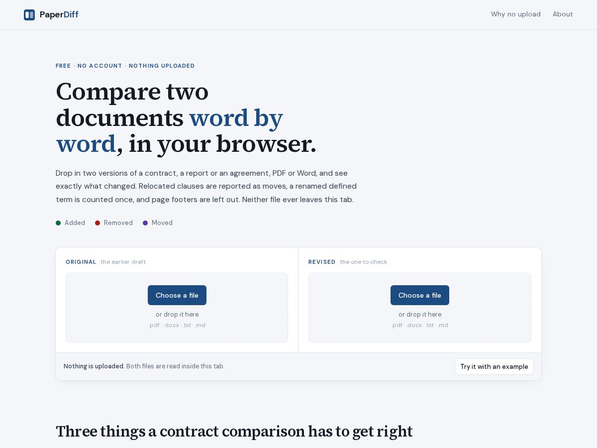 Landing-page snapshot of paperdiff.app