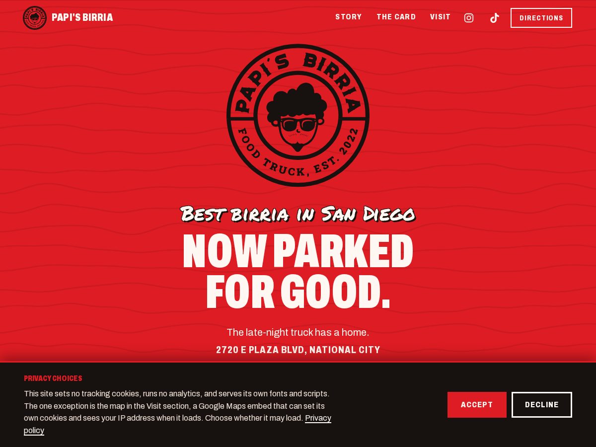 Landing-page snapshot of papisbirria.com