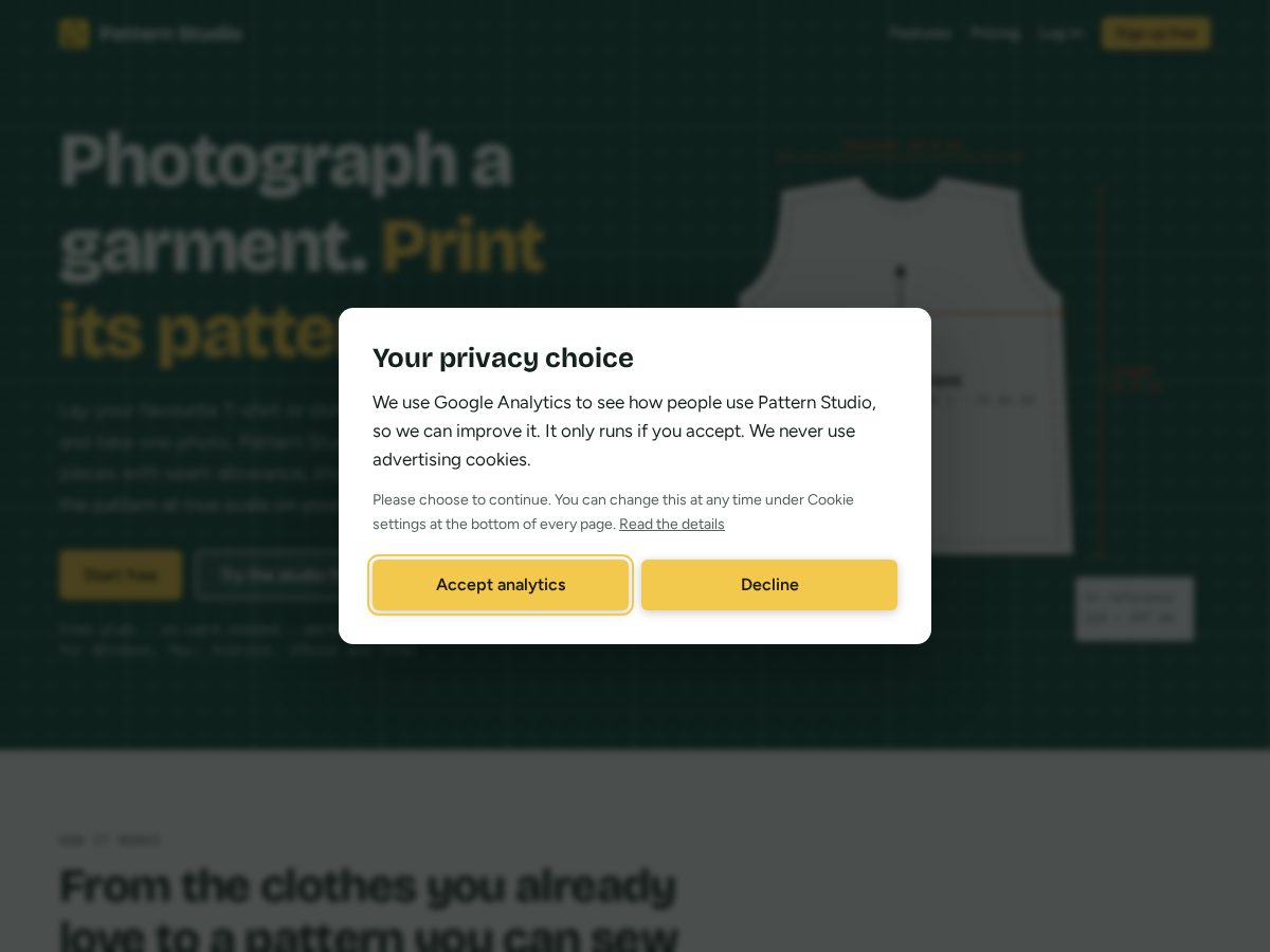 Landing-page snapshot of patternprostudio.com