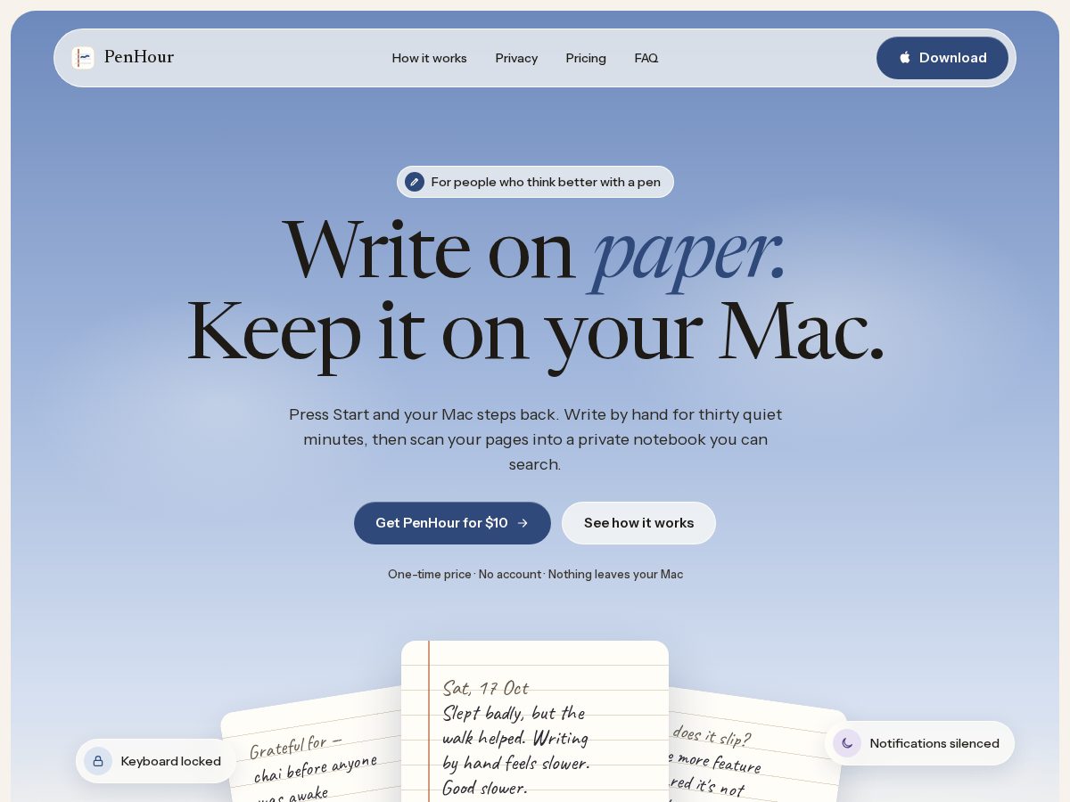 Landing-page snapshot of penhour.com