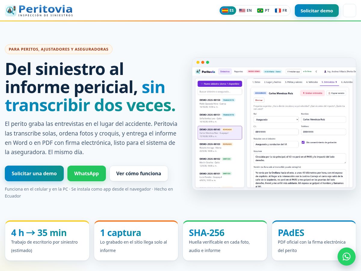 Landing-page snapshot of peritovia.com