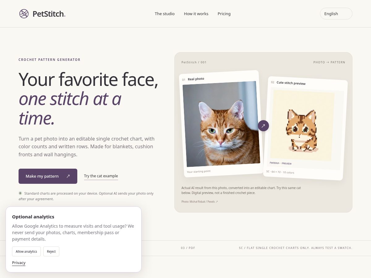 Landing-page snapshot of petstitch.online
