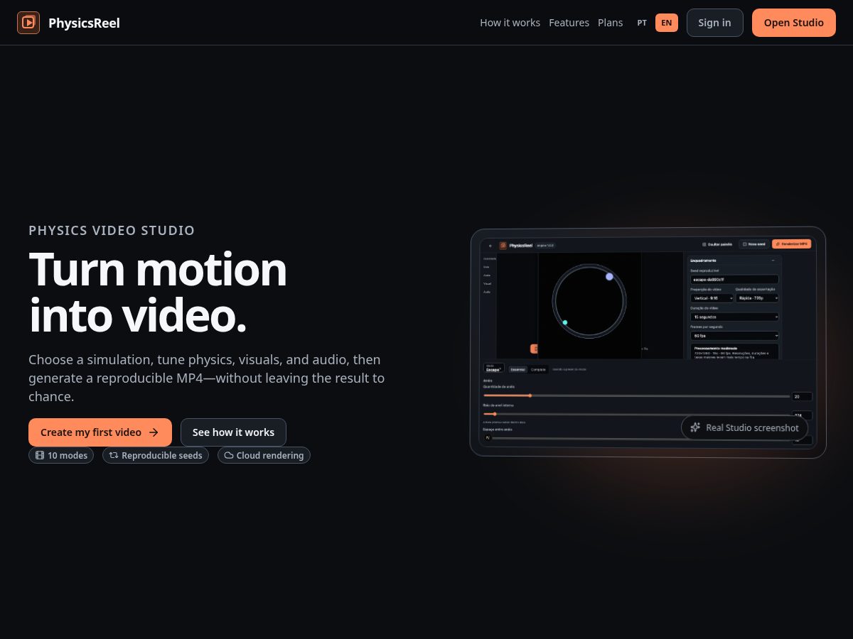 Landing-page snapshot of physicsreel.com