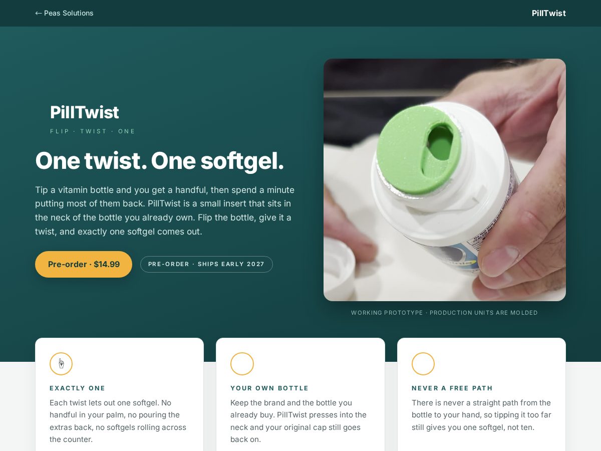 Landing-page snapshot of pilltwist.com