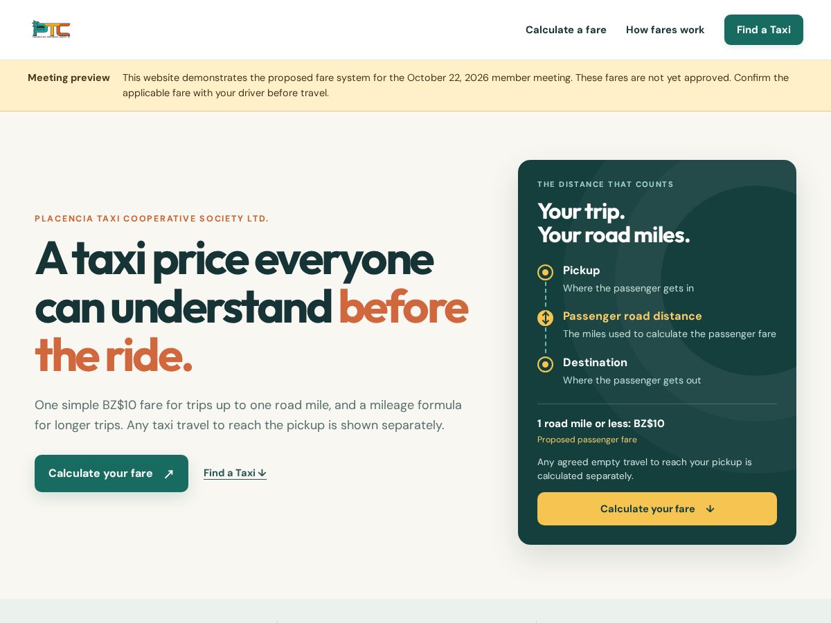 Landing-page snapshot of placenciataxi.com