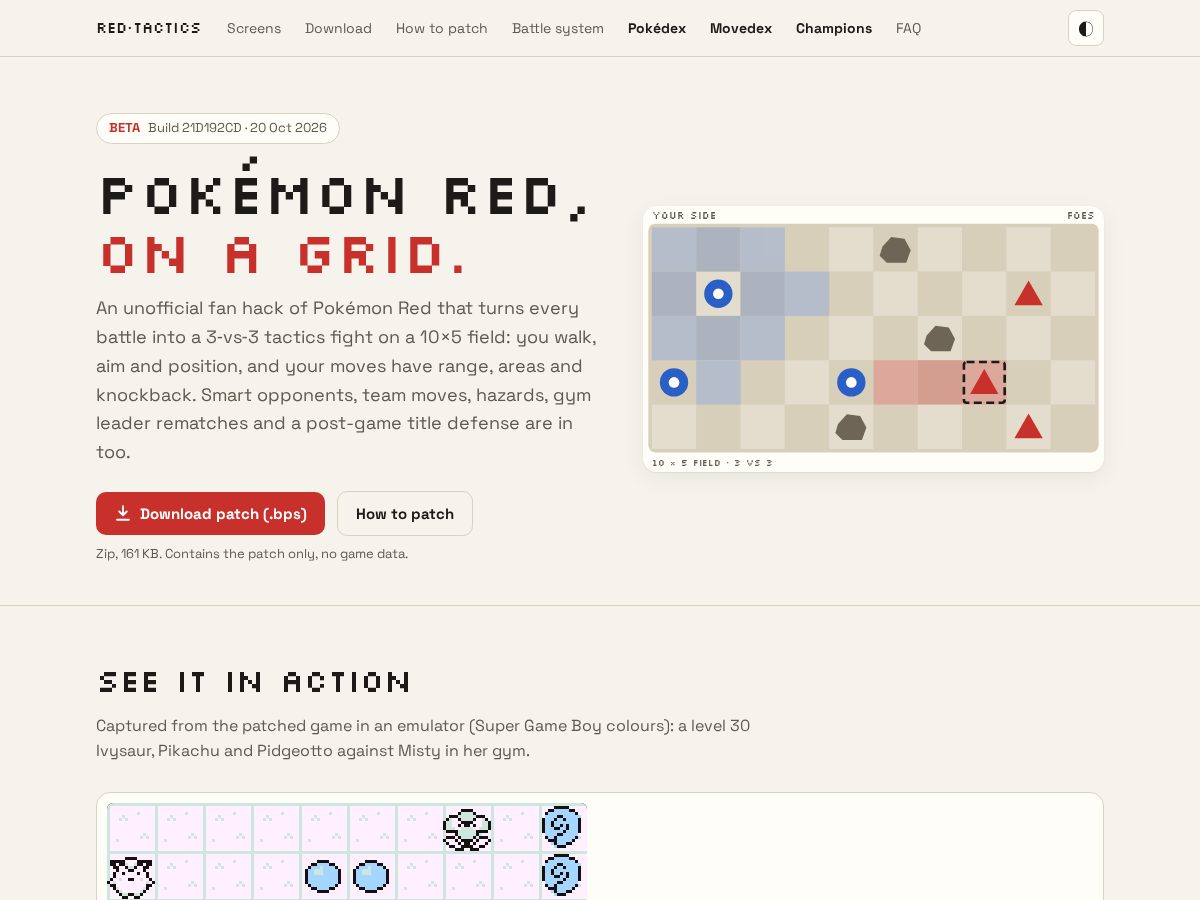 Landing-page snapshot of pokered-tactics.com
