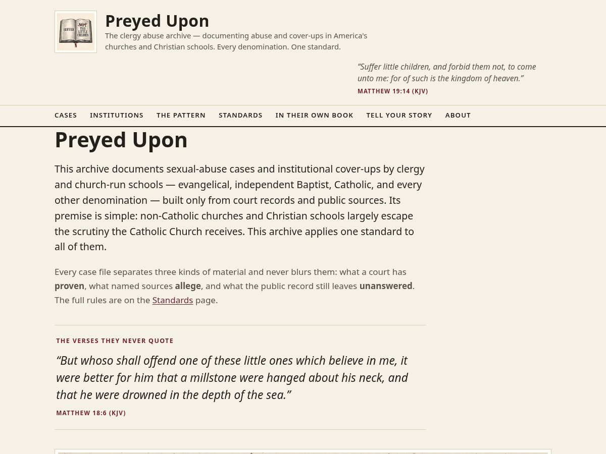 Landing-page snapshot of preyedupon.com
