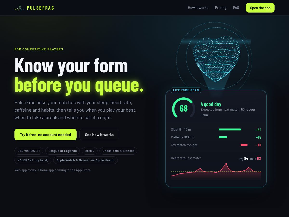 Landing-page snapshot of pulsefrag.com