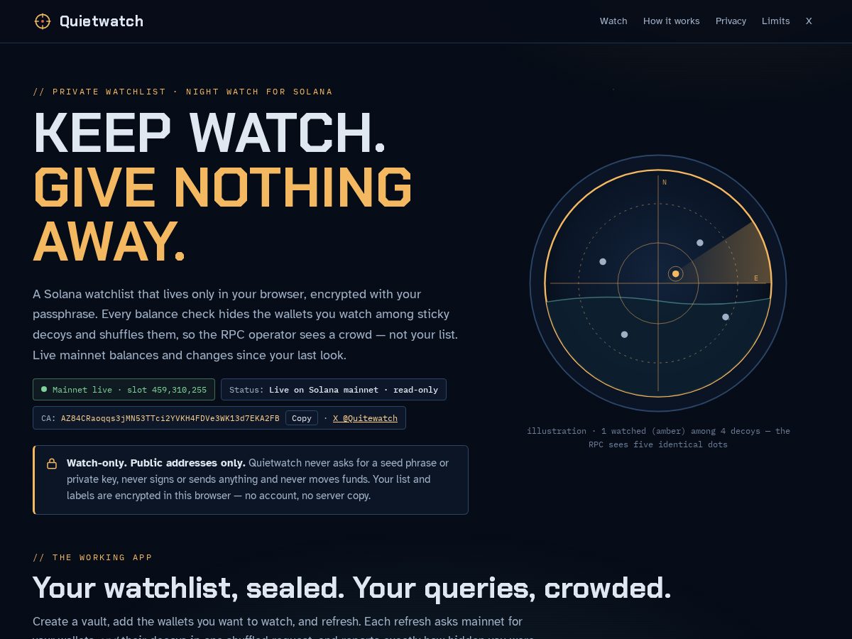 Landing-page snapshot of quietwatch.online