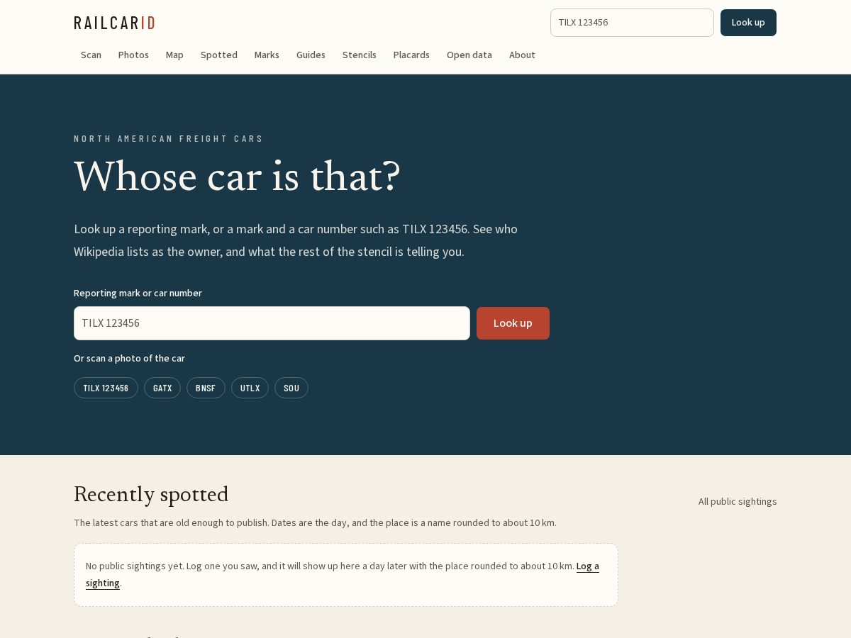 Landing-page snapshot of railcarid.com