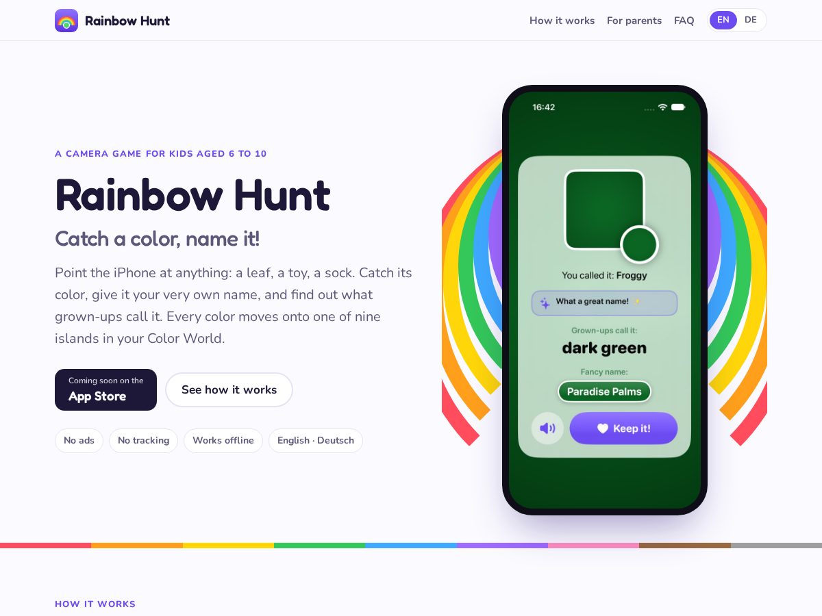 Landing-page snapshot of rainbowhunt.app