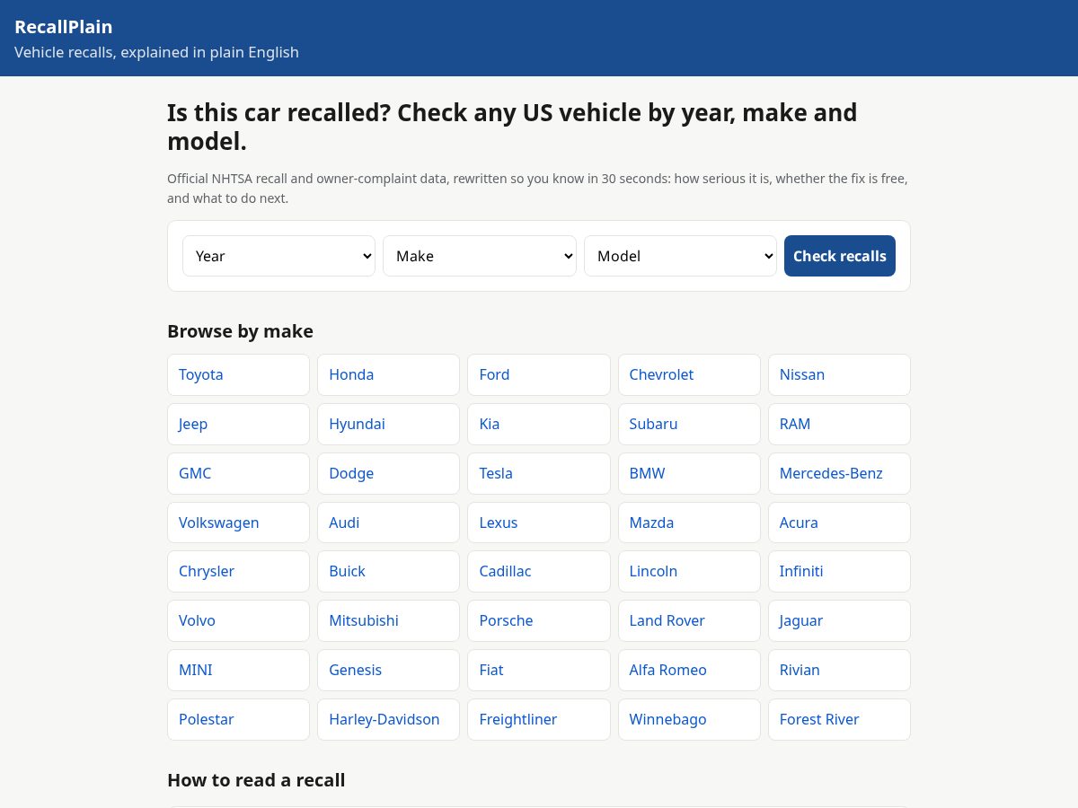 Landing-page snapshot of recallplain.com
