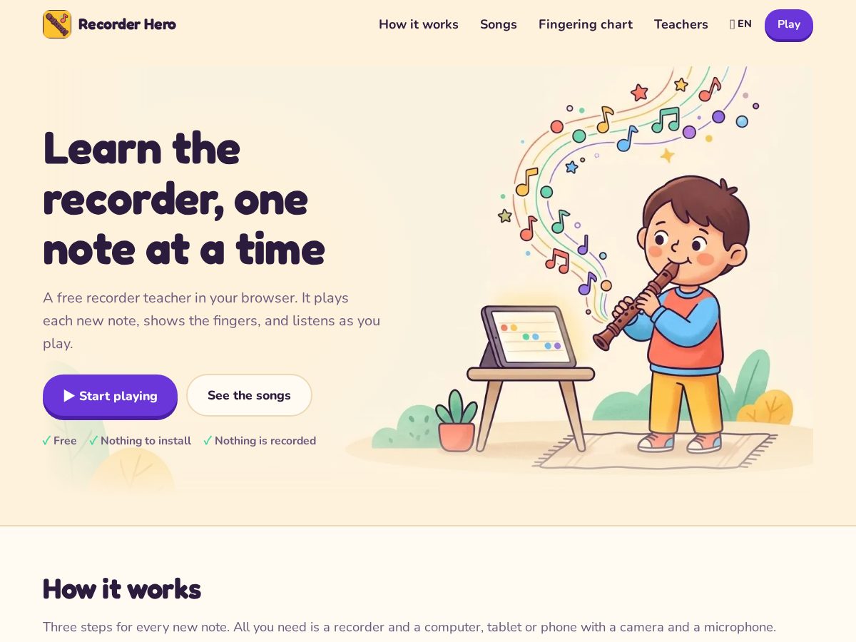 Landing-page snapshot of recorderhero.com