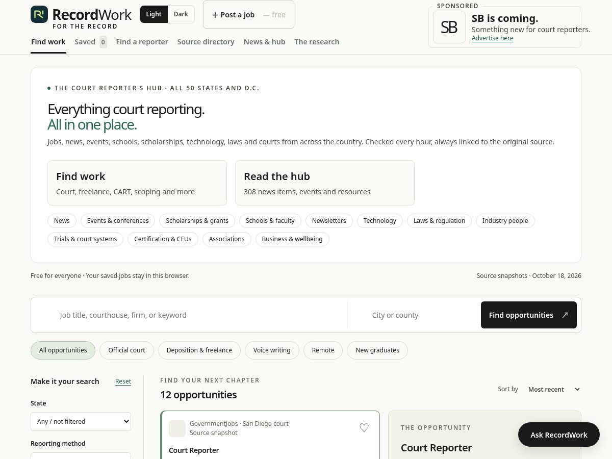 Landing-page snapshot of recordwork.org