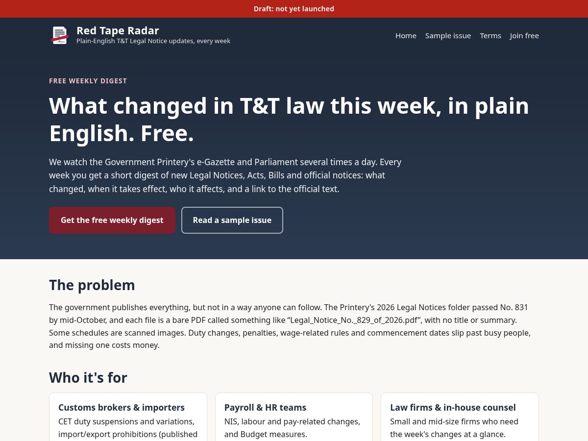 Landing-page snapshot of redtaperadartt.com