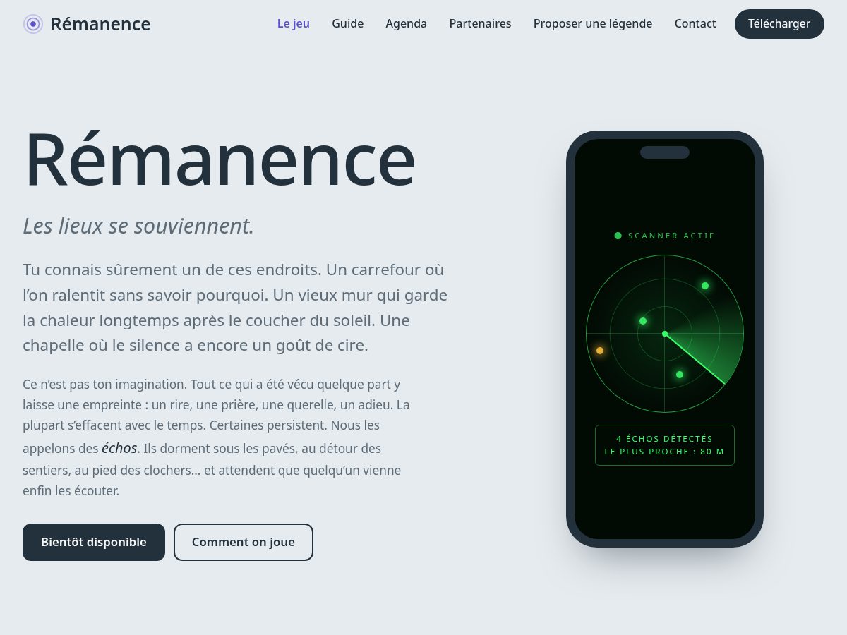 Landing-page snapshot of remanence-game.com