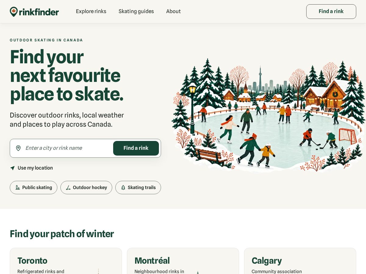 Landing-page snapshot of rinkfindercanada.com