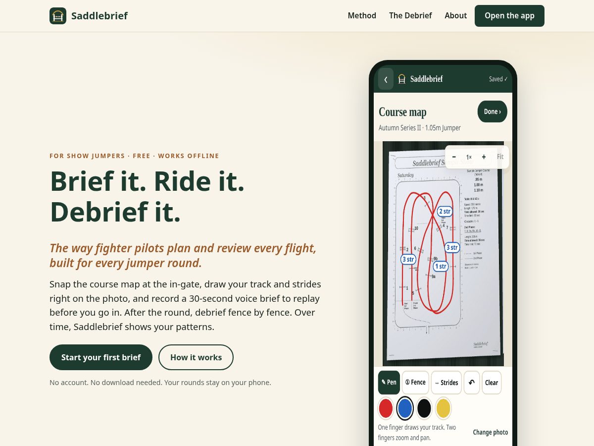 Landing-page snapshot of saddlebrief.com