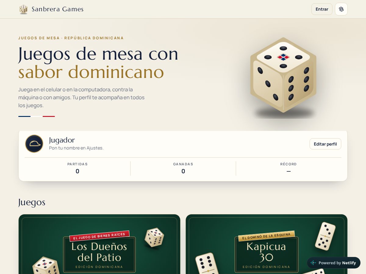 Landing-page snapshot of sanbreragames.com