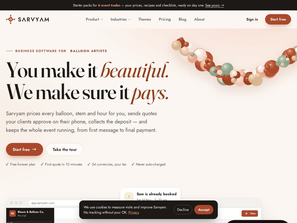 Landing-page snapshot of sarvyam.com