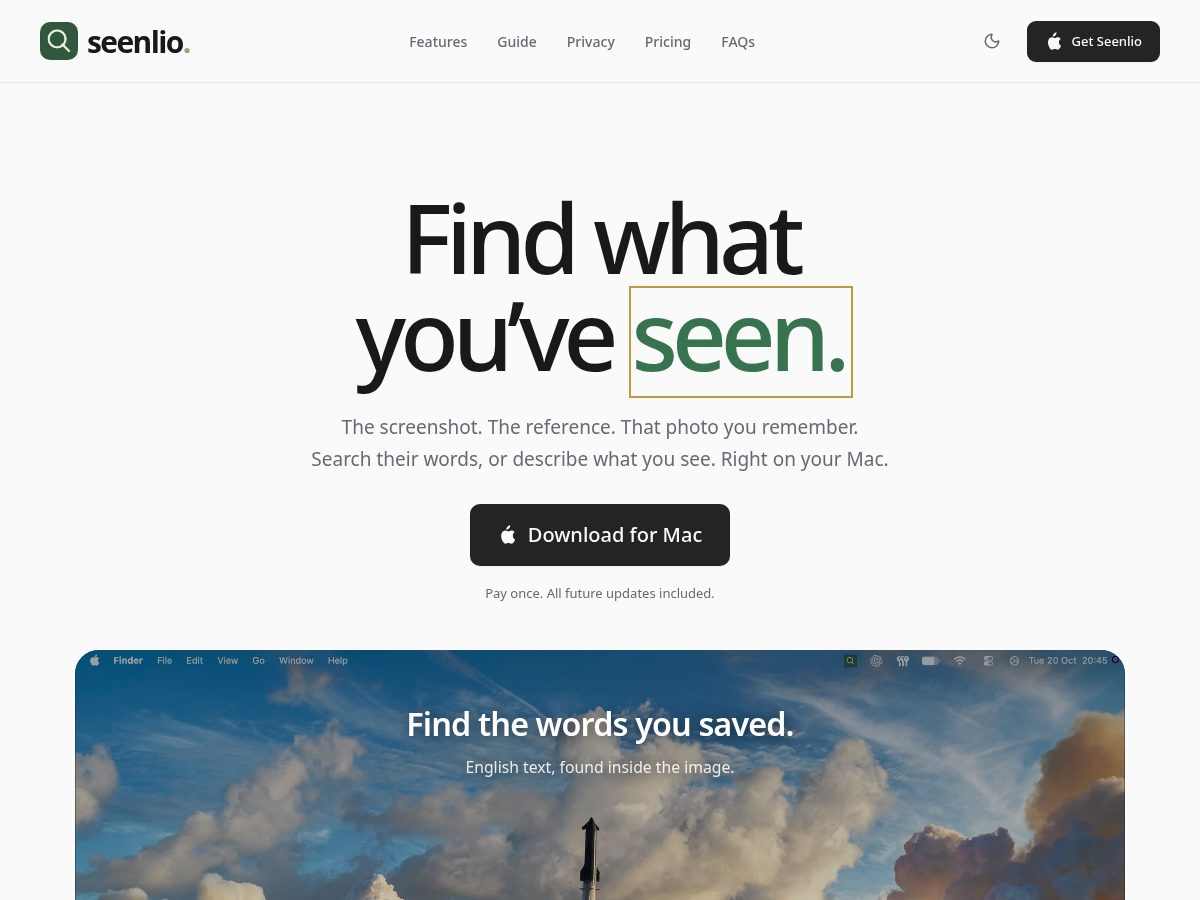 Landing-page snapshot of seenlio.app