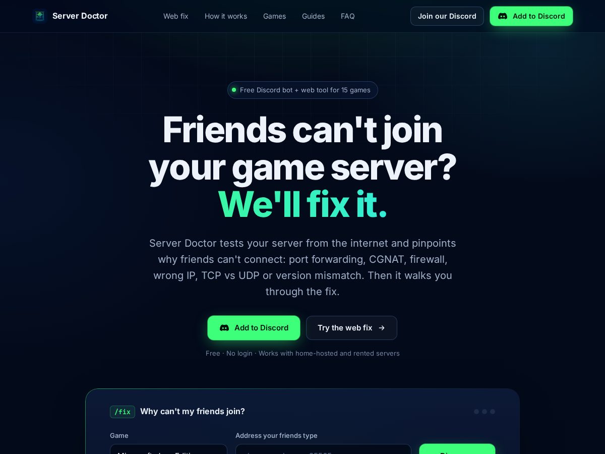 Landing-page snapshot of serverdoctor.app