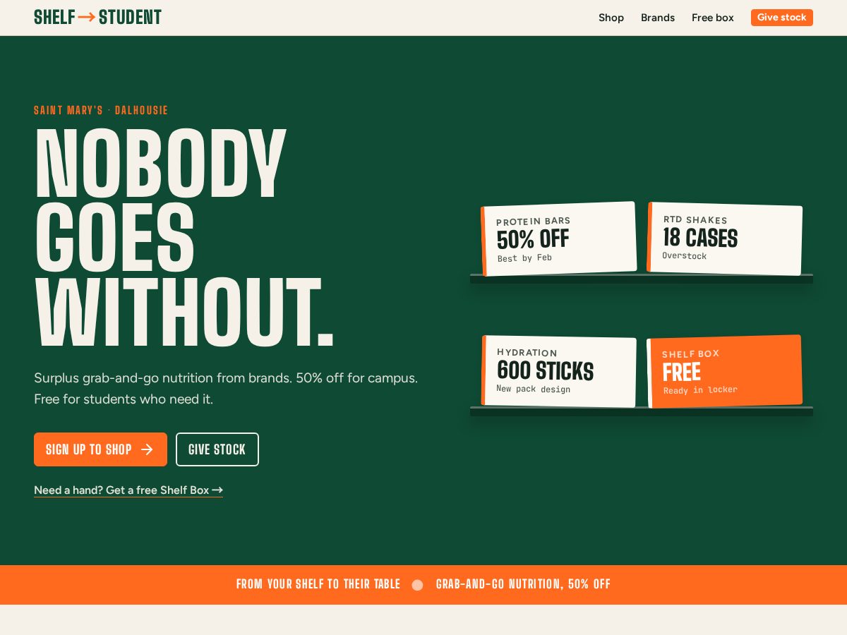 Landing-page snapshot of shelftostudent.com