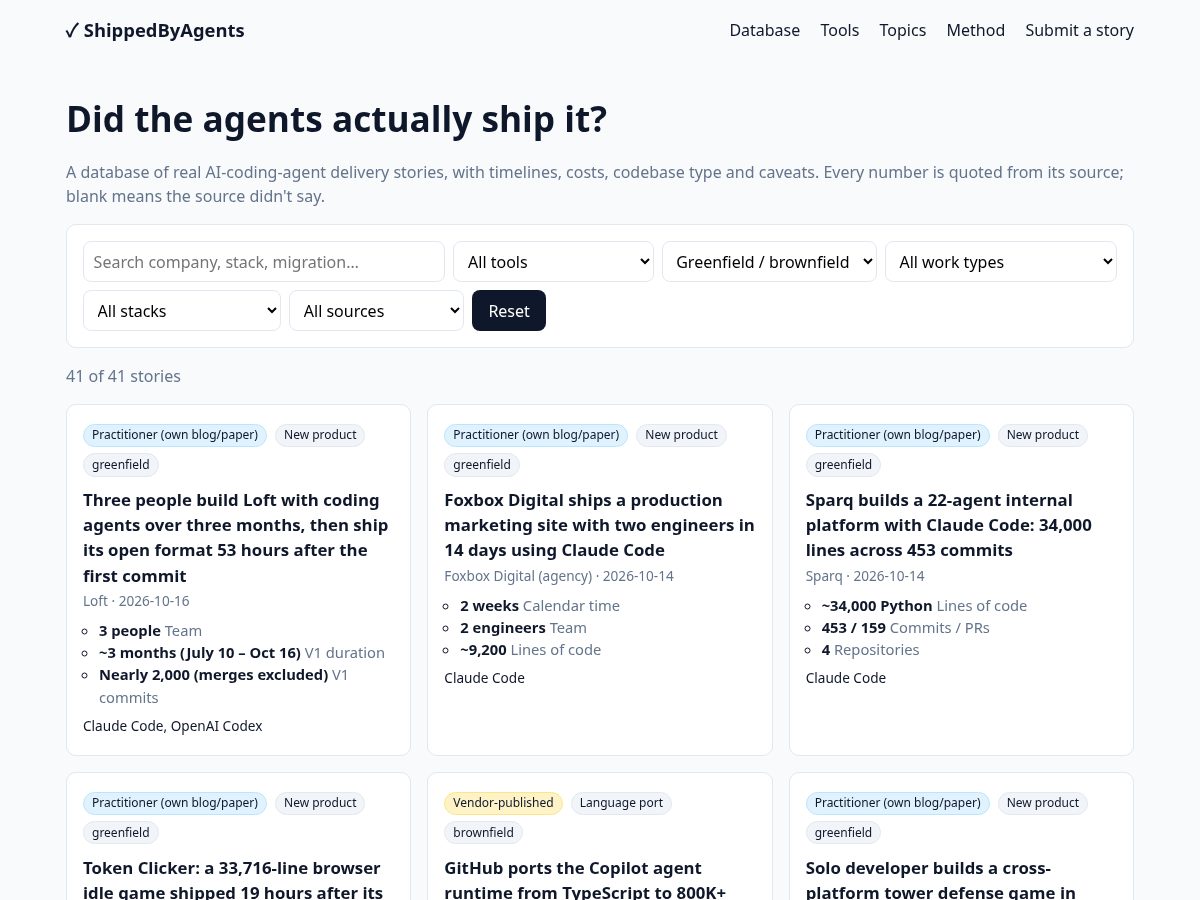 Landing-page snapshot of shippedbyagents.dev