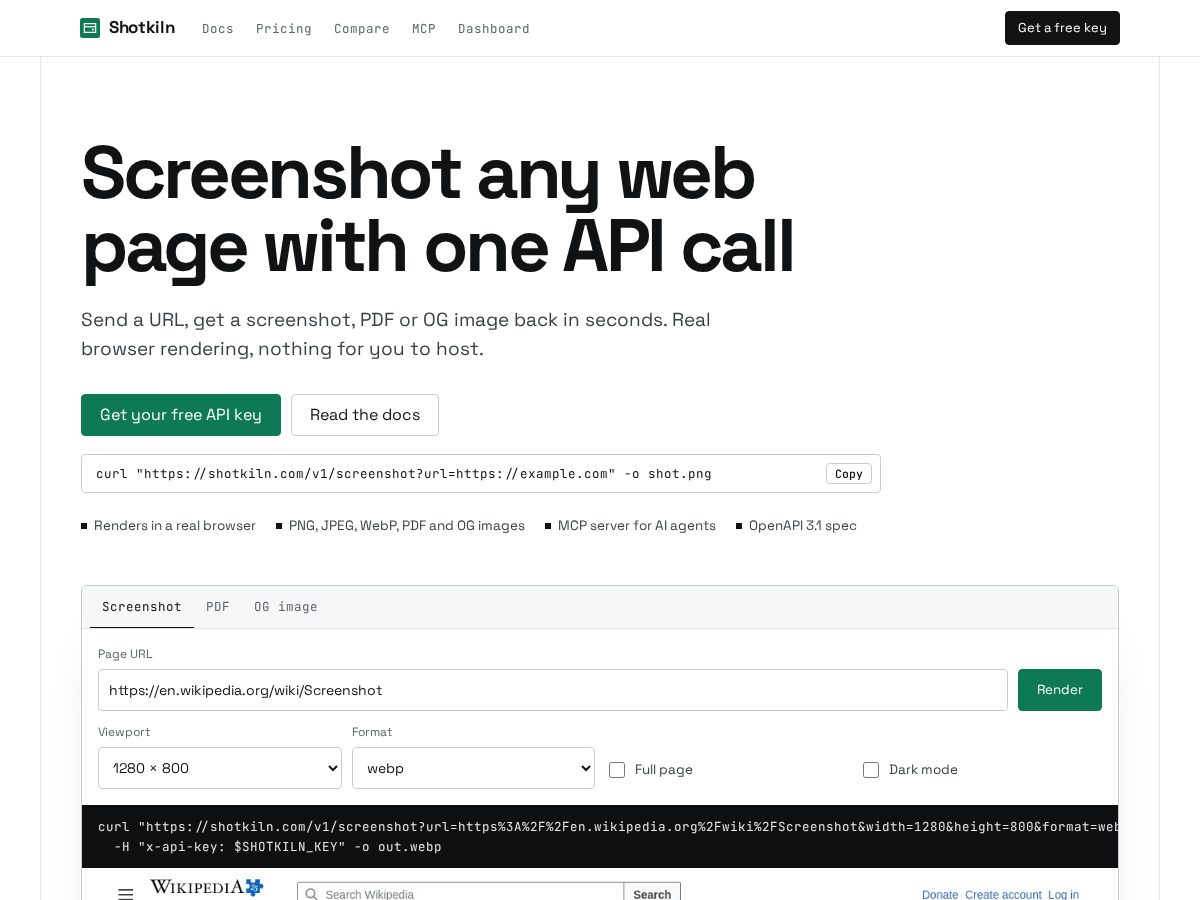 Landing-page snapshot of shotkiln.com