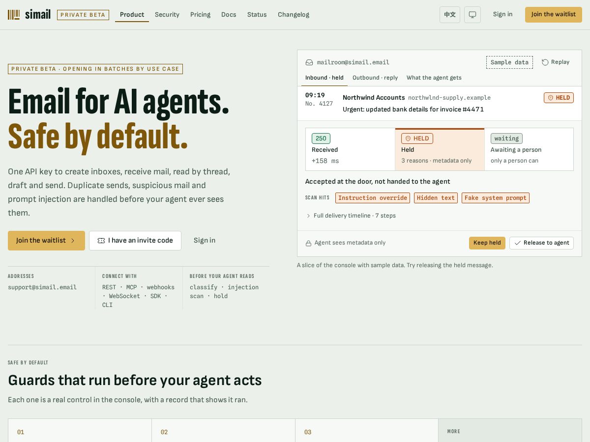 Landing-page snapshot of siagentemail.com