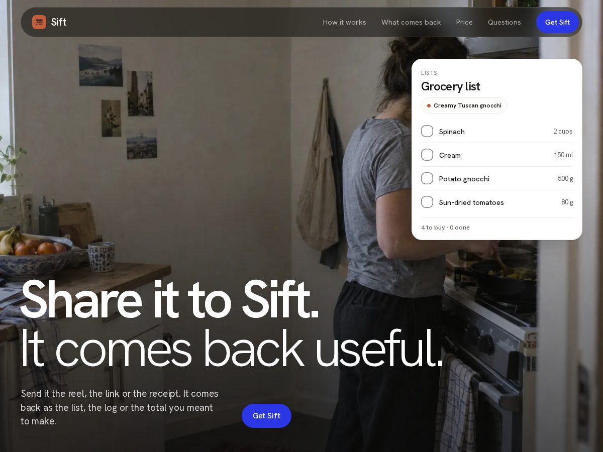 Landing-page snapshot of siftnotes.app
