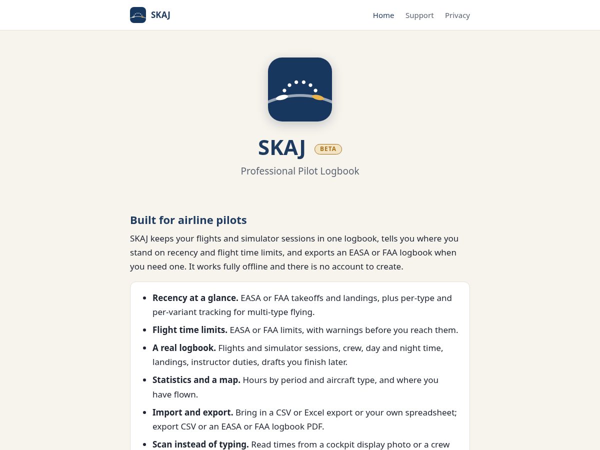 Landing-page snapshot of skaj.app